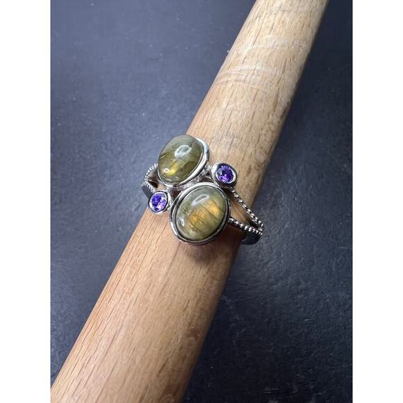 Labradorite and purple CZ sterling silver ring size 9 - Picture 7 of 11